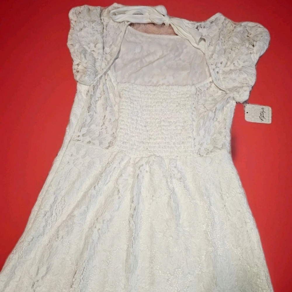 NWT Free People Hailee Lace Short Sleeve Mini Dress Ivory White Size Small - Picture 7 of 8